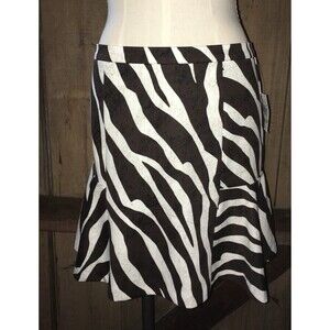 Michael Kors Women's Dark Brown/White Zebra Print Stretch Flare Skirt-Size 4-New